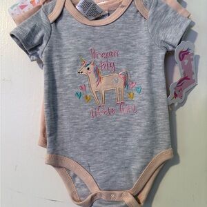 3pack Unicorn Dream Big Little Girl Onesie - Gray and Pink